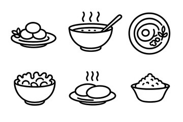 Meal course outline icon set. Appetizer, soup, main dish, salad, side dish vector symbols. Food icons for restaurant menu, culinary graphic design, cooking website or mobile app.