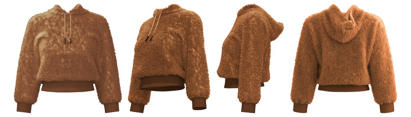 Realistic 3D rendering of cozy fleece hoodie in rich brown color © puruan
