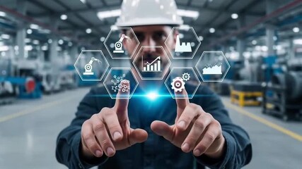 Industrial Engineer Managing Smart Factory Automation with a Virtual Interactive Dashboard. - Powered by Adobe