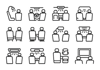Car Interior Lighting Icons. Outline icon set of Car interior lighting from back seat: reading light, ambient