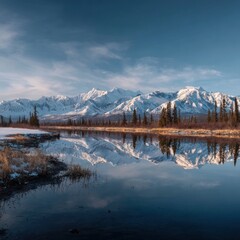 Obraz premium tranquil snowy Alaska Range panoramic background