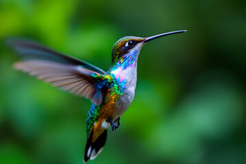 Fototapeta premium Hummingbird Flying Tropical Forest Jewel Bird Wildlife Beauty Nature