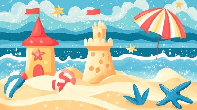 Summer Beach Fun: Sandcastles, Sea, and Sun - Powered by Adobe