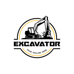 excavator logo abstract design inside a circle