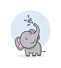 cute cartoon baby elephant spraying water vector illustration
