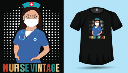 Nurse Vintage &ndash; Retro Nurse Illustration T‑Shirt Vector Design