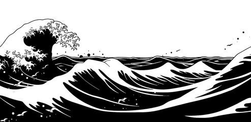 Fototapeta premium PNG Ocean wave silhouette art outdoors stencil.