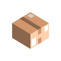 Isometric Cardboard Box Vector Illustration. Brown Packaging Box Icon for Delivery, Shipping, and Logistics Design