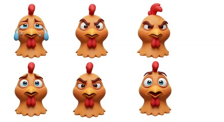 Cartoon chicken faces various expressions