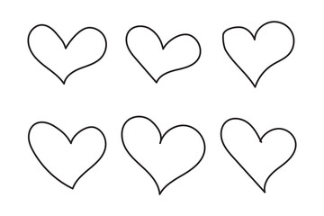 Heart doodles, decorative hearts line art, heart illustration borde, love symbol collection, isolated on white background