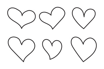 Heart doodles, decorative hearts line art, heart illustration borde, love symbol collection, isolated on white background