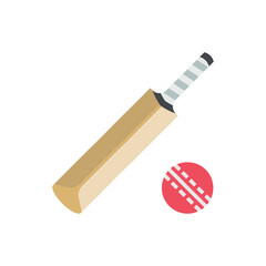 Cricket Bat and Ball Icon. Flat Vector Sports Illustration for Game, Match, Logo, and Design