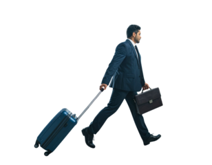 Businessman Walking with Carry-On Luggage, Transparent Background.