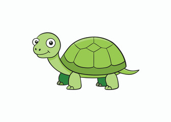 Cute Green Turtle Cartoon Character Isolated on White Background Illustration
