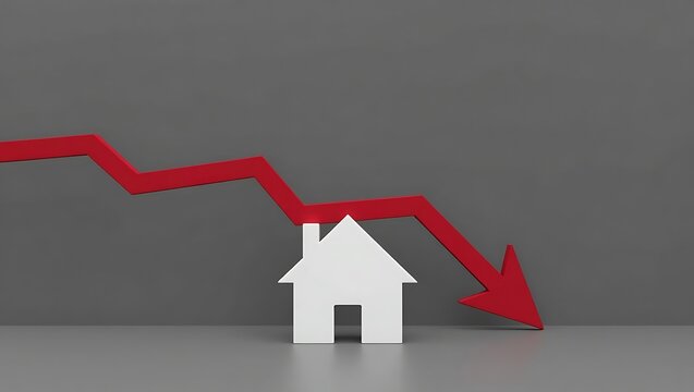 Home prices falling concept, real estate market crash, housing market decline