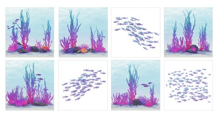 Colorful underwater coral reefs with fish backgrounds