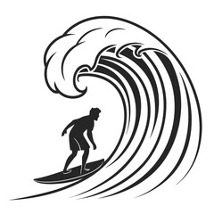 Wave curling over surfer silhouette