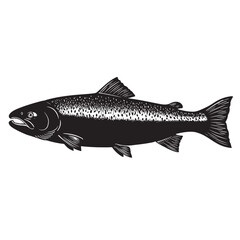 black and white silhouette vector of salmon with white background