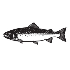 black and white silhouette vector of salmon with white background