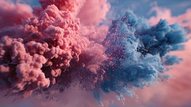 Pink and blue clouds of paint explode