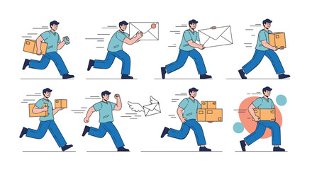 Fototapeta premium Fast delivery service for packages and mail with a running courier delivering items quickly to destinations