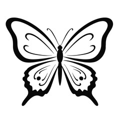 Elegant black and white butterfly line art illustration.