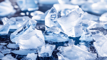 Obraz premium ice pieces on blue background