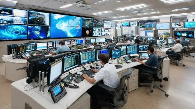 Navigating the Command Center: A bustling command center hums with activity, operators diligently monitor arrays of screens and systems to maintain operational efficiency.