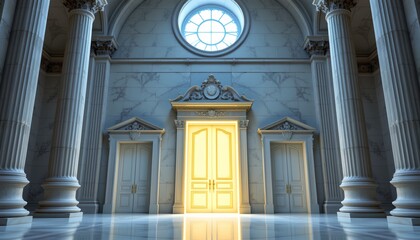 Elegant Classical Entrance with Illuminated Central Door