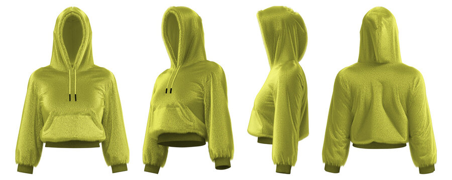 Realistic 3D hoodie design in vibrant lime green color