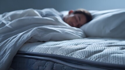 A high-tech mattress featuring breathable fabric and a minimalist design, ideal for deep, restful sleep.