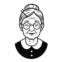 Happy Grandmother with Glasses Vector Portrait Illustration.