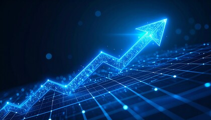 Obraz premium Glowing Blue Upward Arrow Growth Chart Digital Success.