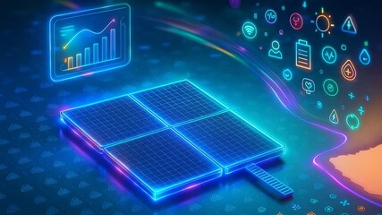 Smart solar panel with energy production data and augmented reality features showcasing sustainable energy solutions and clean technology innovations. - Powered by Adobe