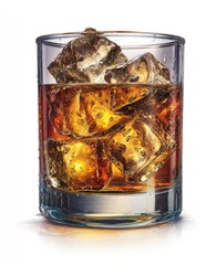 Glass of amber liquor with ice