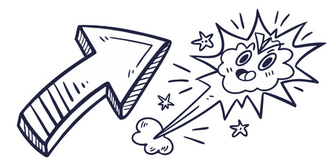 Hand drawn doodle art vector curved arrow modern set