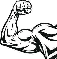 Big bicep muscle. Illustration of a strong arm biceps and fist symbolizing strength and power