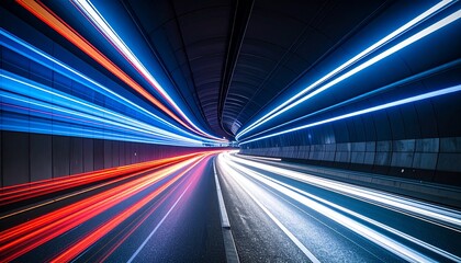 Abstract Light Trails in Tunnel Speed Motion Blur Dynamic Energy.