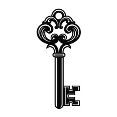 Ornate vintage skeleton key silhouette illustration.