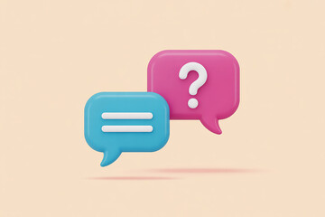 Two 3d speech bubbles one with question mark and other with lines