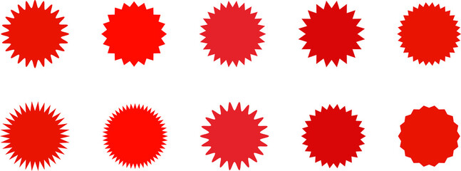 Set of sale sticker, price tag, starburst, sunburst badges, quality mark, sunburst badges, retro stars. Wavy edge. Star burst shape. Promo stickers with star edges. Sale or discount.