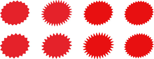 Set of sale sticker, price tag, starburst, sunburst badges, quality mark, sunburst badges, retro stars. Wavy edge. Star burst shape. Promo stickers with star edges. Sale or discount.