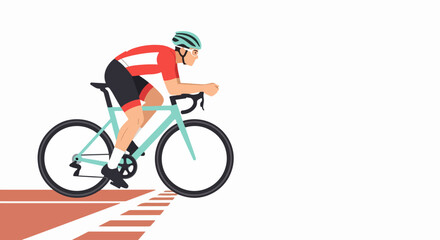 Obraz premium Cyclist racing on a track in a red jersey and helmet.