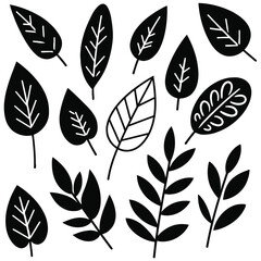 Set of various black leaf silhouette illustrations.