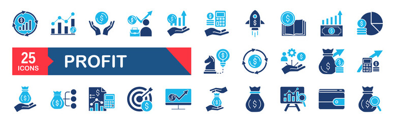 Financial profit set of web icons. Money income linear icon collection. Containing money savings, finance, growth, investment, payment, earnings, management and more.