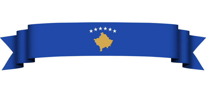 Kosova flag. Ribbon flag of Kosova. Banner flag of Kosova suitable for banner, ribbon, template, decor, celebration, day, greeting card, print, etc.	