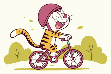 Funny cartoon tiger riding a bicycle