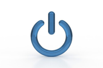 Glossy blue power button icon on a clean white background