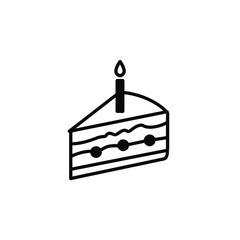 Simple line art icon of a birthday cake slice with a candle.
