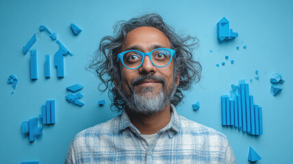 man thinking and floating finance icon